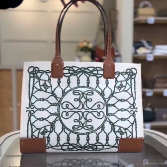 NWT! NEW! Tory Burch Small Ella Tote- Printed Ivory Abstract Rope Logo Women - Picture 10 of 10
